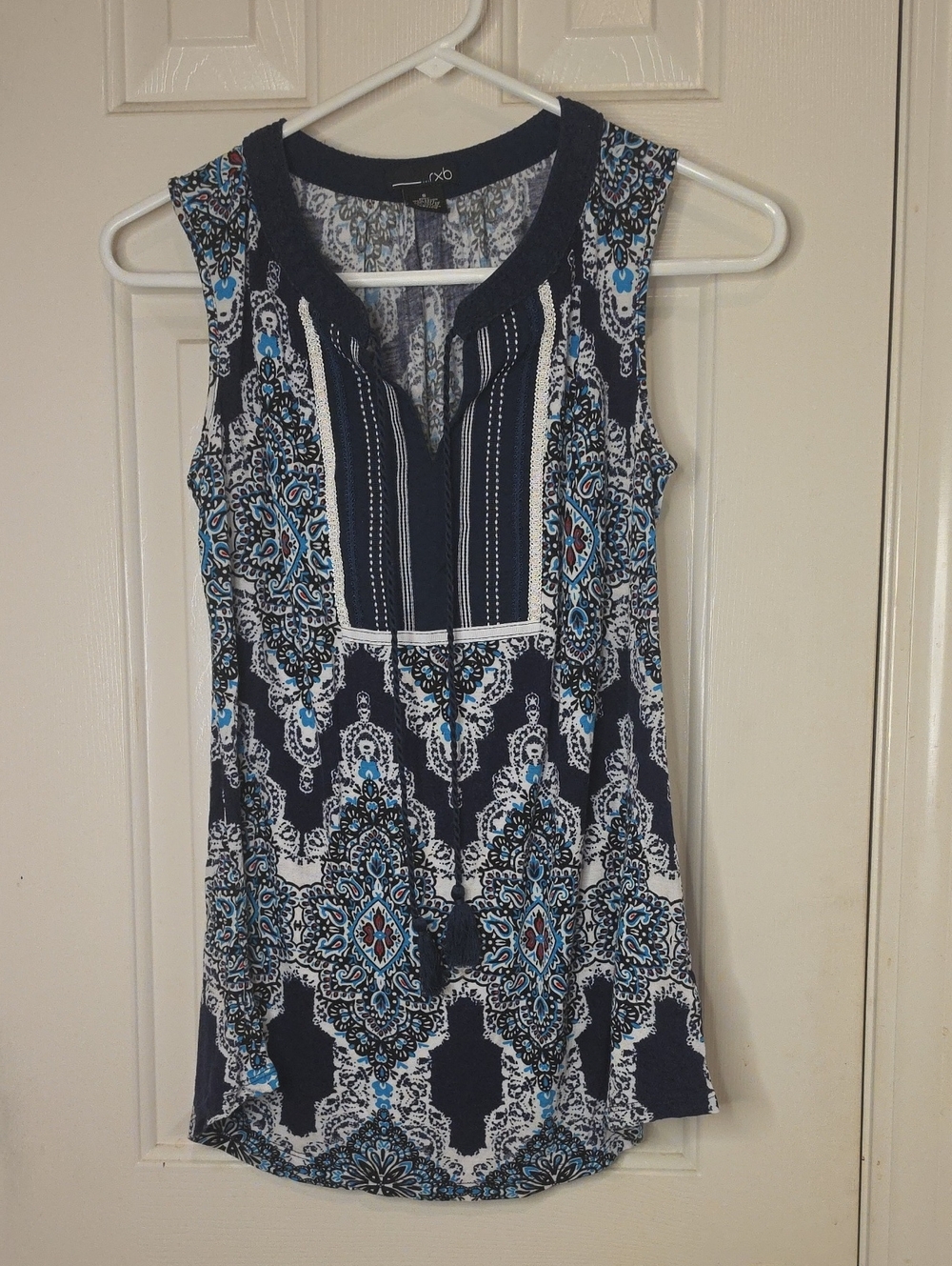 RXB Navy Blue and White Patterned Sleeveless Tank Top